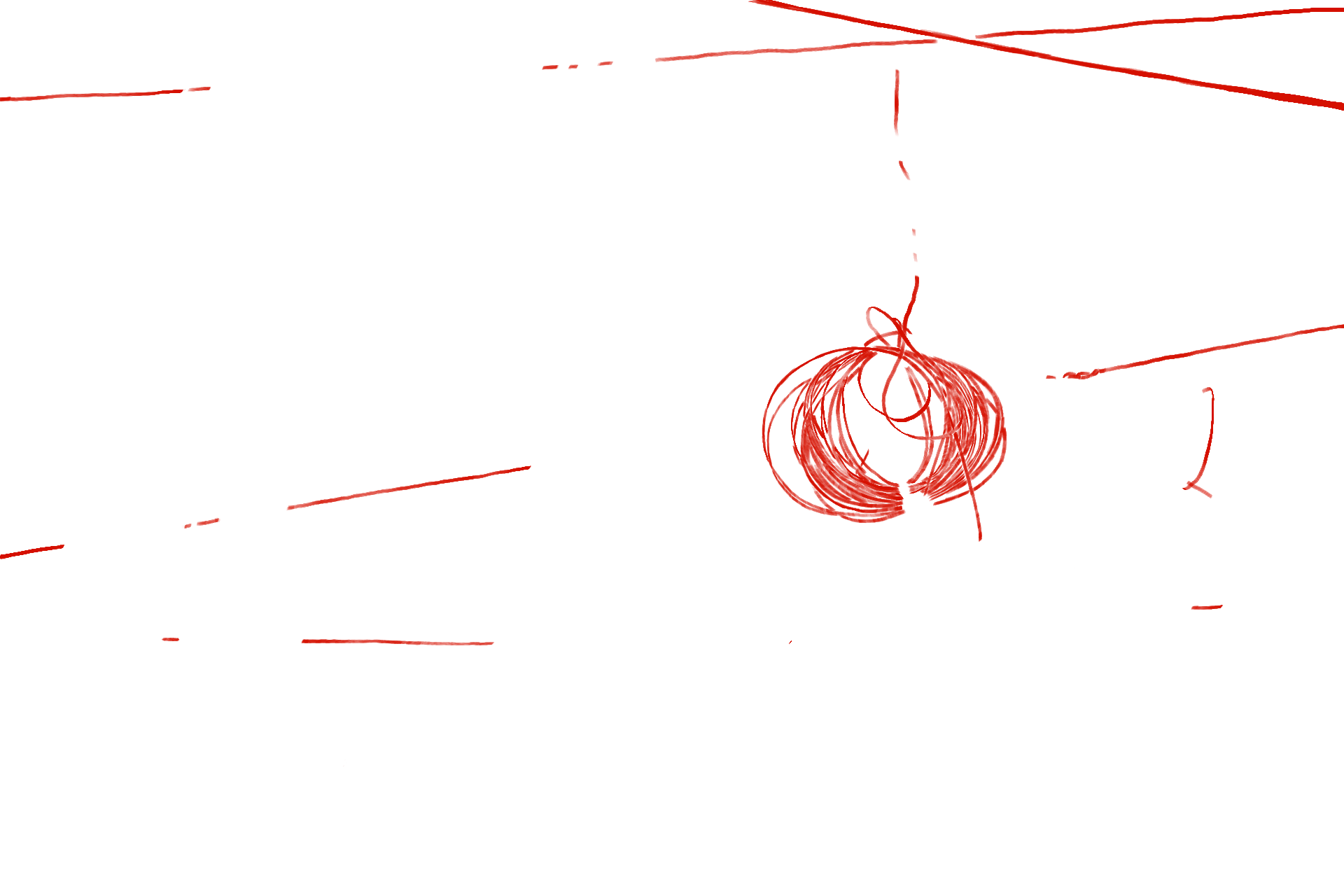 This interactive image element consists of two images layered atop one another. A slider below makes it possible to change the transparency of the image on top. The image below is a photo: It shows coiled internet cables attached to the corner of an old building – the Central Telegraph Office. The cables span across the old building, with some of them forming lines that reach a nearby tree. The photo shows lush green, and amidst the building and even a banana leaf in the front, it is difficult to notice the cables even though they are present. The image on top changes that: This image is a drawing and traces all the cables in red. Layering this image atop makes the cables apparent – and when the slider is turned fully to the right, the tree and building disappear and only the cables remain.